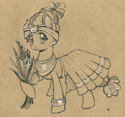 Size: 1500x1398 | Tagged: safe, artist:maytee, meadowbrook, earth pony, pony, female, mare, meadowcute, solo, toned paper, traditional art