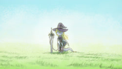 Size: 1920x1080 | Tagged: safe, artist:anonymous, oc, oc only, pegasus, pony, /mlp/, 4chan, clothes, drawthread, field, grass, hat, solo, sword, weapon, wizard hat