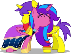 Size: 8000x6116 | Tagged: safe, artist:chrzanek97, oc, oc:melody aurora, oc:orion galaxy, alicorn, pony, alicorn oc, brother and sister, clothes, dress, female, hug, male, offspring, parent:flash sentry, parent:twilight sparkle, parents:flashlight, royalty, siblings, vector