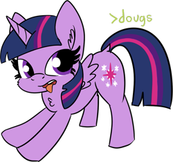 Size: 841x787 | Tagged: safe, artist:poniidesu, twilight sparkle, twilight sparkle (alicorn), alicorn, pony, /mlp/, dock, doug, greentext, iwtcird, meme, simple background, solo, stretching, text, tongue out, transparent background