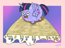 Size: 1806x1322 | Tagged: safe, artist:lechu-zaz, twilight sparkle, twilight sparkle (alicorn), alicorn, food, funny, quesadilla, solo, traditional art