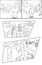 Size: 1980x3060 | Tagged: safe, artist:jojohernandez, carrot cake, cup cake, pinkie pie, earth pony, pony, comic:rain check, black and white, comic, grayscale, monochrome