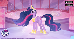 Size: 960x504 | Tagged: safe, princess twilight 2.0, twilight sparkle, twilight sparkle (alicorn), alicorn, pony, the last problem, crown, facebook, gameloft, jewelry, my little pony logo, older, older twilight, regalia, solo