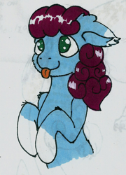 Size: 787x1093 | Tagged: safe, artist:lechu-zaz, oc, oc only, oc:caobah velvet, pony, ear fluff, solo, tongue out, traditional art