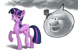 Size: 1920x1280 | Tagged: safe, artist:amarthgul, twilight sparkle, twilight sparkle (alicorn), oc, alicorn, bat pony, pony, atg 2019, cloud, newbie artist training grounds, pun, simple background, transparent background, visual pun