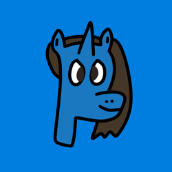 Size: 2048x2048 | Tagged: artist needed, safe, derpibooru import, oc, oc only, oc:cobalt opus, pony, unicorn, artist unverified, blue background, blue coat, brown eyes, brown mane, flat colors, simple background, solo