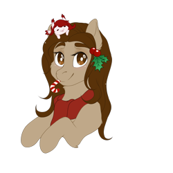 Size: 2000x2000 | Tagged: safe, artist:dollpone, oc, oc:maya, pony, bust, candy, candy cane, clothes, food, mouth hold, portrait, scarf, simple background, solo, transparent background