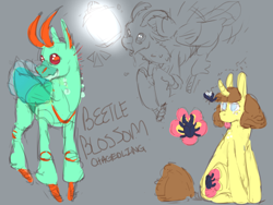 Size: 1280x960 | Tagged: safe, artist:cosmic-horse, artist:cosmichorse, derpibooru import, oc, oc only, oc:beetle blossom, beetle, bug pony, changedling, changeling, insect, pony, bugpony, changedling oc, changeling oc, insect wings, reference, simple background, solo