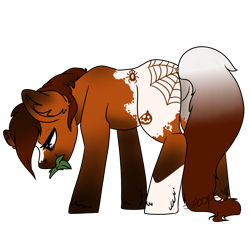 Size: 2000x2000 | Tagged: safe, artist:spoopygander, derpibooru import, oc, oc:spookbutt, earth pony, pony, blaze (coat marking), coat markings, feathering, female, grass, grazing, herbivore, horses doing horse things, mare, munching, socks (coat marking), solo