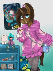 Size: 1024x1366 | Tagged: safe, artist:zsnowfilez, oc, oc:chocolate frostheart, anthro, unicorn, clothes, female, hoodie, mare, solo