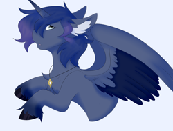Size: 3000x2280 | Tagged: safe, artist:kazehanatenshi, oc, oc only, alicorn, pony, alicorn oc, commission, ear fluff, floppy ears, jewelry, looking at you, necklace, simple background, solo, spread wings, unshorn fetlocks, wings