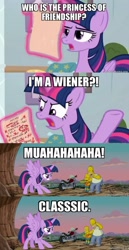 Size: 958x1861 | Tagged: safe, edit, edited screencap, screencap, twilight sparkle, twilight sparkle (alicorn), alicorn, marks for effort, angry, bart simpson, caption, comic, homer simpson, image macro, joke, laughing, meme, prank, screencap comic, text, the simpsons, the simpsons movie, who is the princess of friendship?, your mom