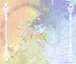 Size: 1024x862 | Tagged: safe, artist:5mmumm5, applejack, rarity, equestria girls, anime, armpits, beautiful, clothes, cute, dress, duo, female, flower, flower in hair, jackabetes, jewelry, lace, lesbian, necklace, pearl necklace, raribetes, rarijack, shipping