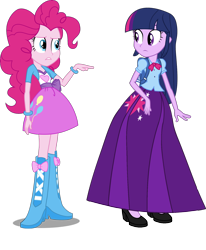 Size: 1550x1877 | Tagged: safe, alternate version, artist:cartoonmasterv3, pinkie pie, twilight sparkle, twilight sparkle (alicorn), alicorn, equestria girls, clothes, dress, female, lesbian, long skirt, shipping, simple background, skirt, transparent background, twinkie