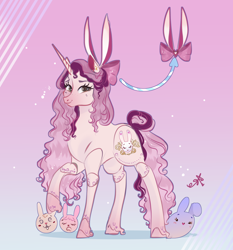 Size: 1868x2008 | Tagged: safe, artist:bunnari, oc, oc only, oc:bunny dreams, pony, unicorn, bow, bunny ears, female, hair bow, looking at you, mare, solo, unshorn fetlocks