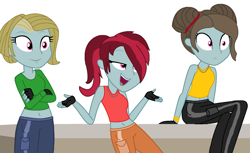 Size: 1863x1140 | Tagged: safe, artist:ds59, oc, oc:jada, oc:jaden, oc:jakki, equestria girls, base used, belly, belly button, clothes, collar, female, gloves, hip hop, jewelry, necklace, rapper, siblings, singer, singers, sisters, solo, triplets