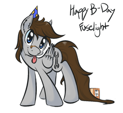 Size: 805x739 | Tagged: safe, artist:helhoof, oc, oc:fuselight, pegasus, pony, ask fuselight, hat, male, party hat, solo, stallion, tongue out