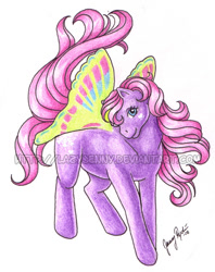 Size: 600x759 | Tagged: safe, artist:lazyjenny, derpibooru import, g1, butterfly wings, flurry (g1), obtrusive watermark, simple background, solo, watermark, windy wing ponies