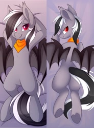 Size: 1688x2289 | Tagged: safe, alternate version, artist:scarlet-spectrum, oc, oc:stormdancer, bat pony, pony, adorasexy, arm behind head, bandana, bat pony oc, bat wings, body pillow, body pillow design, butt, cute, featureless crotch, plot, sexy, underhoof, wings