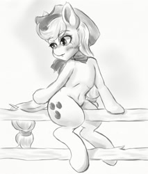 Size: 1700x2000 | Tagged: safe, artist:kunshomo, derpibooru import, applejack, earth pony, pony, belly button, female, grayscale, mare, monochrome, solo