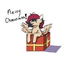 Size: 1000x800 | Tagged: artist needed, safe, oc, oc only, oc:porsche speedwings, pegasus, pony, blue eyes, box, christmas, colored sketch, gift box, heart, holiday, looking up, male, merry christmas, message, open mouth, pegasus oc, pony in a box, present, shadow, simple background, smiling, solo, spread wings, stallion, tan coat, text, white background, wings, ych result