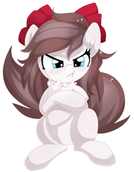Size: 1200x1538 | Tagged: safe, artist:xsidera, derpibooru import, oc, oc only, oc:aurelia freefeather, oc:aurelleah, oc:aurry, pegasus, pony, blushing, bow, chest fluff, clothes, commission, cute, female, fluffy, fluffy mane, fluffy tail, frown, grumpy, hair bow, mare, simple background, sitting, solo, transparent background, tsundere