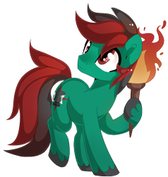 Size: 952x1000 | Tagged: safe, artist:xsidera, derpibooru import, oc, oc only, oc:forest farseer, earth pony, pony, aurelleah fan club, simple background, solo, torch, transparent background