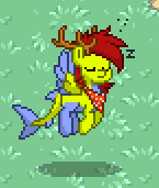 Size: 145x171 | Tagged: safe, oc, oc only, oc:alan antlerfish, deer, hybrid, original species, pegasus, pony, shark, antlers, eyes closed, flying, male, neckerchief, picture for breezies, pony town, sleeping, solo, spread wings, wings