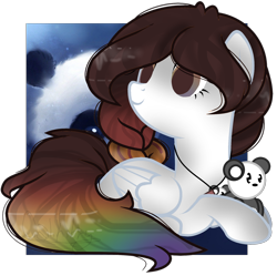 Size: 1692x1688 | Tagged: safe, artist:space--paws0w0, oc, oc only, oc:rainbow moonlight, panda, pegasus, pony, female, jewelry, mare, multicolored hair, necklace, rainbow eyes, rainbow hair, simple background, solo, transparent background