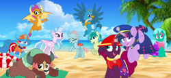 Size: 2340x1080 | Tagged: safe, artist:rainbow eevee edits, artist:徐詩珮, fizzlepop berrytwist, gallus, glitter drops, ocellus, sandbar, silverstream, smolder, spring rain, tempest shadow, twilight sparkle, twilight sparkle (alicorn), yona, alicorn, changedling, changeling, dragon, earth pony, griffon, hippogriff, unicorn, yak, series:sprglitemplight diary, series:sprglitemplight life jacket days, series:springshadowdrops diary, series:springshadowdrops life jacket days, alternate universe, bisexual, broken horn, clothes, cute, diaocelles, diastreamies, dragoness, equestria girls outfit, female, gallabetes, glitterbetes, glitterlight, glittershadow, horn, lesbian, lifeguard, lifeguard spring rain, male, mare, paw patrol, polyamory, sandabetes, shipping, smolderbetes, sprglitemplight, springbetes, springdrops, springlight, springshadow, springshadowdrops, stallion, student six, swimsuit, tempestbetes, tempestlight, yonadorable