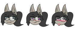 Size: 600x252 | Tagged: safe, artist:sande, oc, oc:titty sprinkles, bat pony, pony, bat pony oc, blushing, facial expressions, freckles, glasses, ponytail, simple background, transparent background