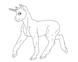 Size: 1000x800 | Tagged: safe, artist:guidomista, artist:miiistaaa, artist:nijimillions, pony, unicorn, base, cloven hooves, eyelashes, free to use, gender neutral, hooves, horn, lineart, looking back, monochrome, muscles, realistic, realistic anatomy, realistic horse legs, smiling, solo, standing, transparent, trotting, unicorn master race, walking