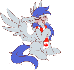 Size: 3012x2867 | Tagged: safe, artist:ruef, derpibooru import, oc, oc only, oc:gabriel, pegasus, pony, 2019 community collab, canada, clothes, derpibooru community collaboration, scarf, simple background, solo, spread wings, transparent background, wings