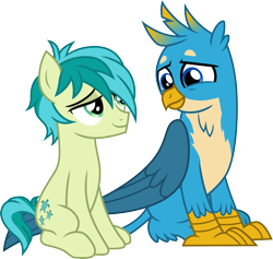 Size: 3163x3000 | Tagged: safe, artist:cloudyglow, gallus, sandbar, griffon, pony, .ai available, gallbar, gay, looking at each other, male, shipping, show accurate, vector