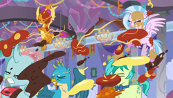 Size: 1280x720 | Tagged: safe, screencap, gallus, ocellus, sandbar, silverstream, smolder, she's all yak