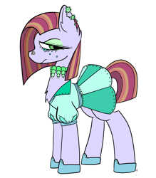 Size: 3500x4000 | Tagged: safe, artist:katyusha, oc, earth pony, pony, annoyed, clothes, disgruntled, dress, ear piercing, earring, female, jewelry, makeup, necklace, piercing, shoes, short hair