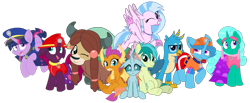 Size: 2340x961 | Tagged: safe, artist:rainbow eevee edits, artist:徐詩珮, fizzlepop berrytwist, gallus, glitter drops, ocellus, sandbar, silverstream, smolder, spring rain, tempest shadow, twilight sparkle, twilight sparkle (alicorn), yona, alicorn, changedling, changeling, dragon, earth pony, griffon, hippogriff, pony, unicorn, series:sprglitemplight diary, series:sprglitemplight life jacket days, series:springshadowdrops diary, series:springshadowdrops life jacket days, alternate universe, bisexual, broken horn, clothes, cute, diaocelles, diastreamies, dragoness, equestria girls outfit, female, gallabetes, glitterbetes, glitterlight, glittershadow, horn, lesbian, lifeguard spring rain, looking at you, male, mare, one eye closed, paw patrol, polyamory, sandabetes, shipping, simple background, smolderbetes, sprglitemplight, springbetes, springdrops, springlight, springshadow, springshadowdrops, stallion, student six, tempestbetes, tempestlight, transparent background, wink, yonadorable