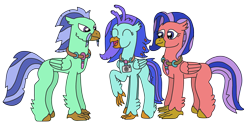 Size: 2880x1440 | Tagged: safe, artist:supahdonarudo, oc, oc only, oc:coral polyp, oc:sandy hermit, oc:sea lilly, classical hippogriff, hippogriff, braid, camera, facial hair, family, father and child, father and daughter, female, happy, jewelry, male, mother and child, mother and daughter, moustache, necklace, parent and child, simple background, transparent background