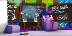 Size: 4096x2043 | Tagged: safe, artist:creeperabel, twilight sparkle, twilight sparkle (alicorn), alicorn, sparkle's seven, 3d, battlefield 4, cutie mark, gun, m249, mine little pony, minecraft, solo, twilight's castle, weapon