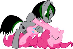 Size: 1037x698 | Tagged: safe, artist:gyilokhun, artist:stupidlittlecreature, pinkie pie, oc, oc:opus magnum, pony, bipedal, dancing, simple background, transparent background