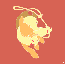 Size: 1920x1889 | Tagged: safe, artist:awesomedude14, derpibooru exclusive, derpibooru import, applejack, earth pony, pony, female, happy, lasso, orange background, rope, simple background, solo, stylized, tritone