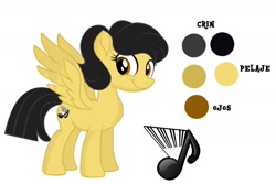 Size: 1280x855 | Tagged: safe, artist:danielitamlp, derpibooru import, oc, oc only, oc:danielita, oc:dany melody, pegasus, pony, cutie mark, female, looking at you, mare, reference sheet, simple background, smiling, solo, spread wings, white background, wings