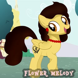 Size: 2000x2000 | Tagged: safe, artist:danielitamlp, derpibooru import, oc, oc only, oc:flower melody, pegasus, pony, ear piercing, earring, female, jewelry, looking at you, mare, necklace, open mouth, pearl necklace, piercing, raised hoof, smiling, solo