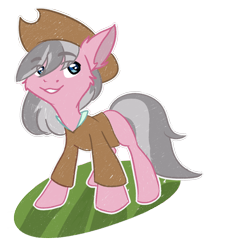 Size: 1200x1300 | Tagged: safe, artist:urpone, derpibooru import, wrangler, earth pony, pony, blue eyes, clothes, ear fluff, female, floppy ears, gray mane, happy, hat, looking up, mare, missing cutie mark, smiling, solo