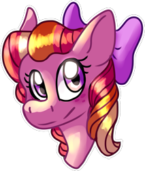 Size: 1063x1248 | Tagged: safe, artist:lukaus-ravyn, oc, oc only, oc:honeycrisp blossom, earth pony, pony, bow, bust, female, filly, hair bow, offspring, parent:big macintosh, parent:princess cadance, parents:cadmac, simple background, solo, transparent background