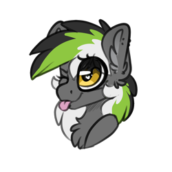 Size: 3000x3000 | Tagged: safe, artist:spoopygander, derpibooru import, oc, oc only, oc:graphite sketch, pony, chest fluff, cute, ear fluff, ear piercing, earring, female, jewelry, looking up, mare, multicolored hair, one eye closed, piercing, solo, tongue out, wink