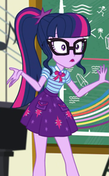 Size: 589x943 | Tagged: safe, derpibooru import, screencap, sci-twi, twilight sparkle, better together, equestria girls, overpowered (equestria girls), clothes, cropped, female, geode of telekinesis, glasses, ponytail, skirt, solo