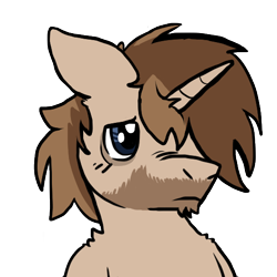 Size: 512x512 | Tagged: safe, alternate version, artist:wishwasher, oc, oc:krilato surtse, pony, unicorn, bust, ponysona, sad, simple background, solo, sticker, stubble, transparent background