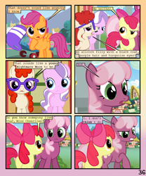 Size: 900x1080 | Tagged: safe, artist:lister-of-smeg, derpibooru import, apple bloom, cheerilee, diamond tiara, scootaloo, twist, oc, oc:lazybug, cockatrice, pony, comic:crystal heart attack, comic