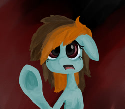 Size: 600x524 | Tagged: safe, artist:restartbob, derpibooru import, oc, oc:mercury vapour, earth pony, pony, sad, solo, underhoof, worried